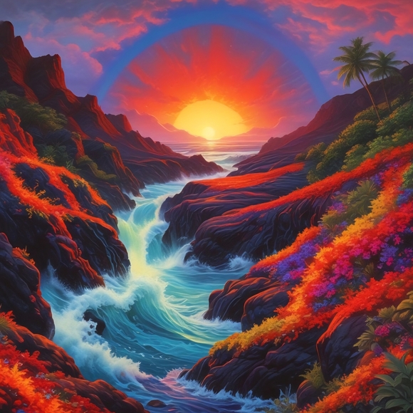 Vibrant Sunset Landscape Art Print - Picture 1 of 8